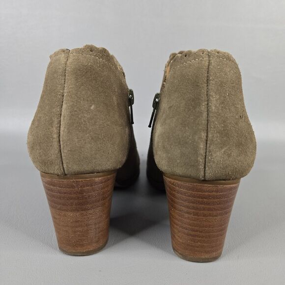 Jack Rogers Size 8 Bootie Marianne Oak Suede Boots Scalloped Side Zip Heel - Picture 6 of 12